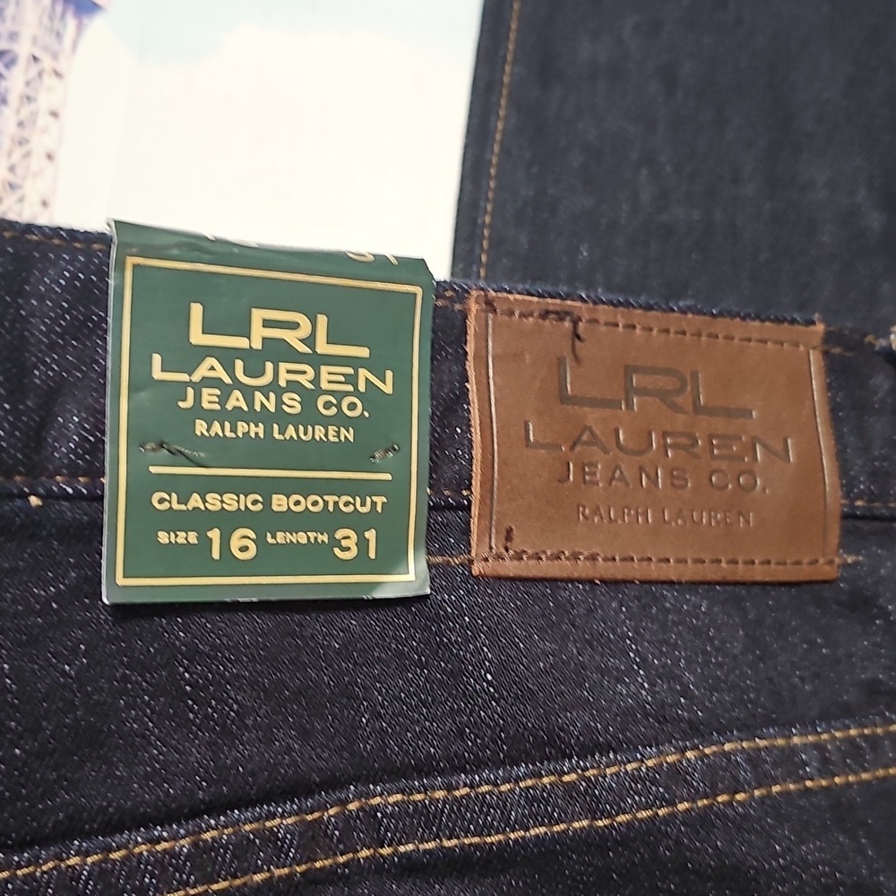 LRL Lauren Ralph Lauren Dark Denim Classic‎ Bootcut Jeans Size 16 New - Picture 3 of 4